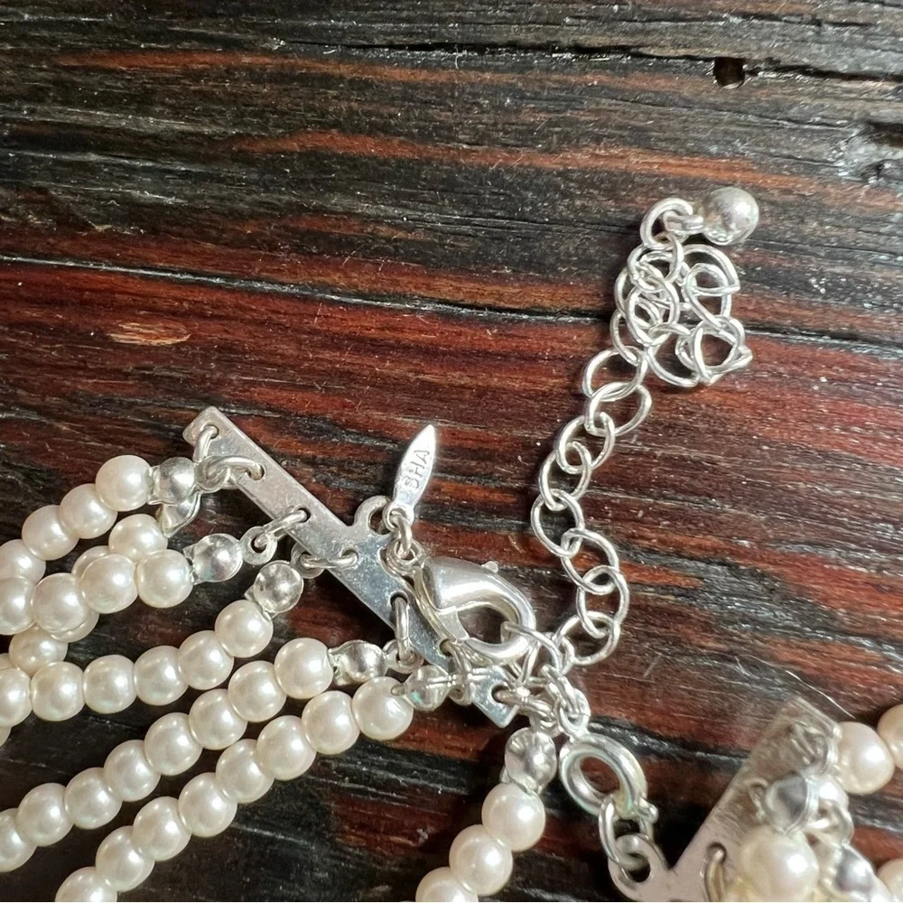 Multi-Strand Cream Faux Pearls Off Center Knot Elegant Necklace 16